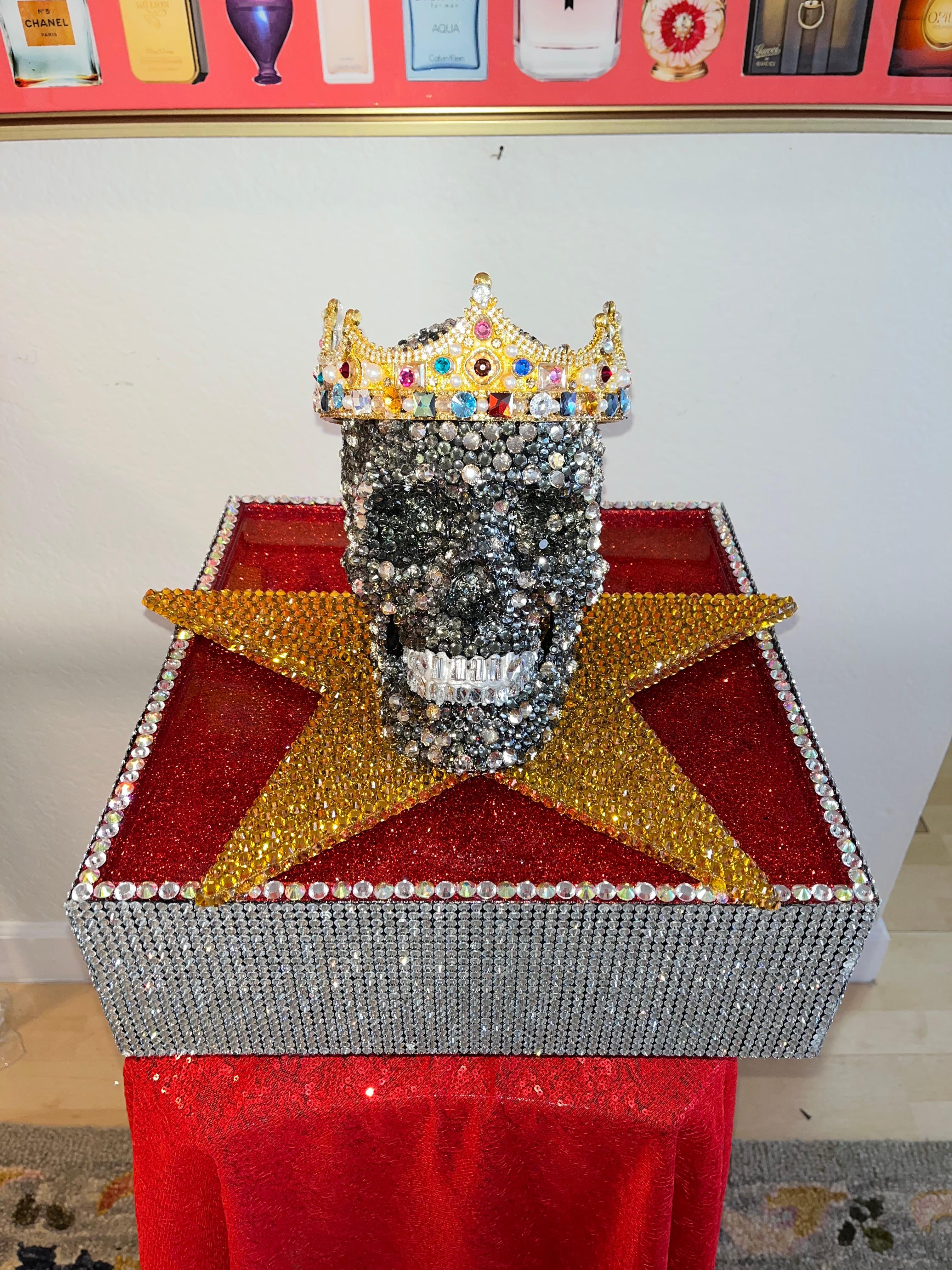 Mauro Oliveira Figurative Sculpture - SIDNEY POITIER: Hollywood Trailblazer Prince! Orig.Swarovski Skull+Base+Crown   