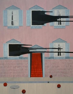 "4 palline rosse", Acrilico su tela - Surrealista