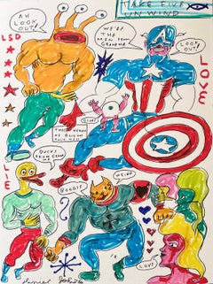 Ah Look  - Daniel Johnston, dessin à l'encre figurative sur papier, artiste outsider, Texas