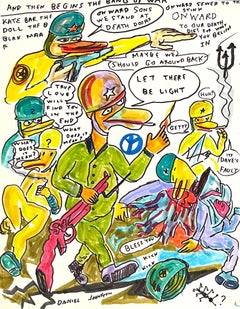 And Then Begins the Bang of War, Colorful Figurative Drawing, Duck Wars Series