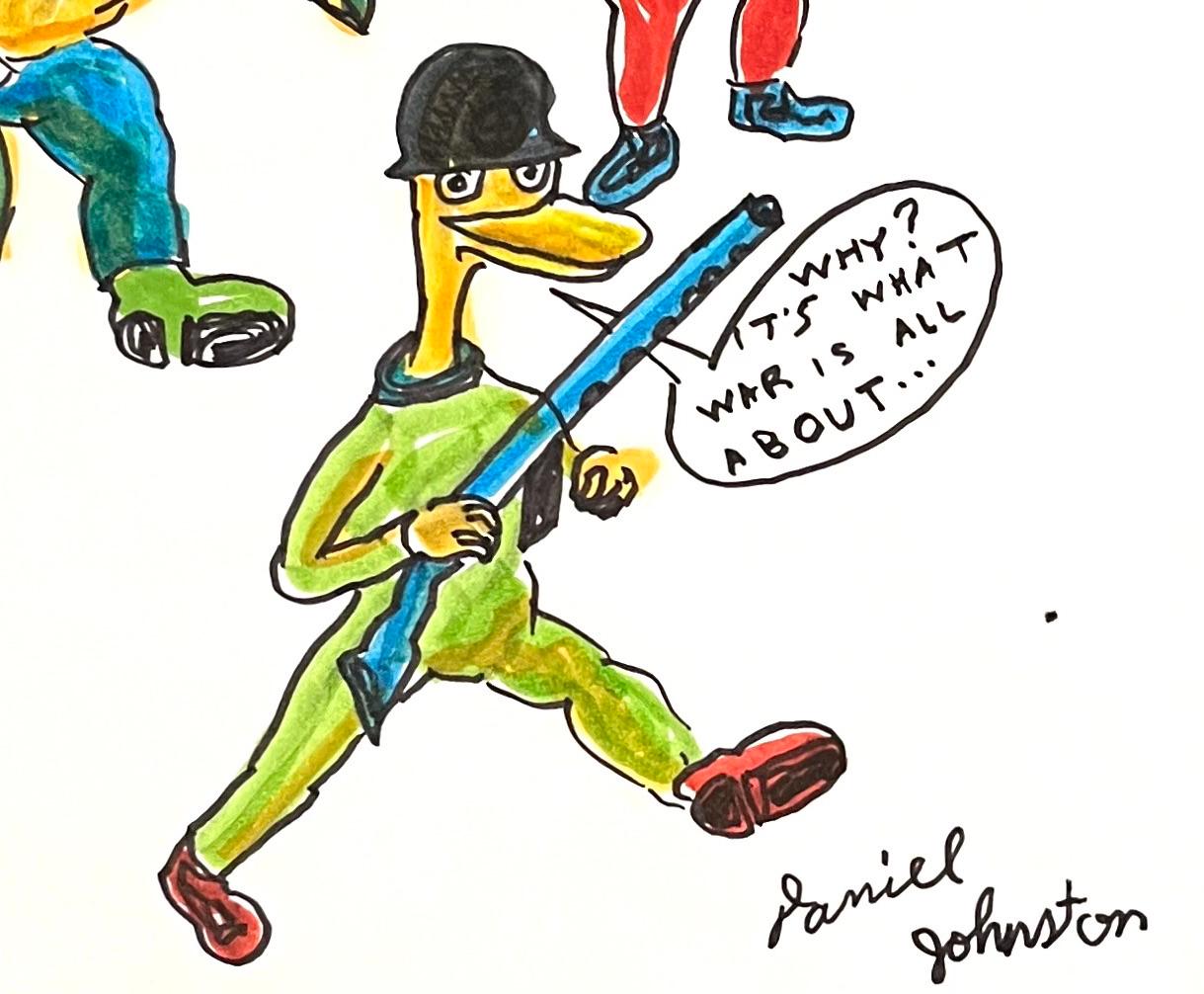 Golly There No End to War Before - Colorful Figurative Drawing, Duck Wars Series For Sale 1
