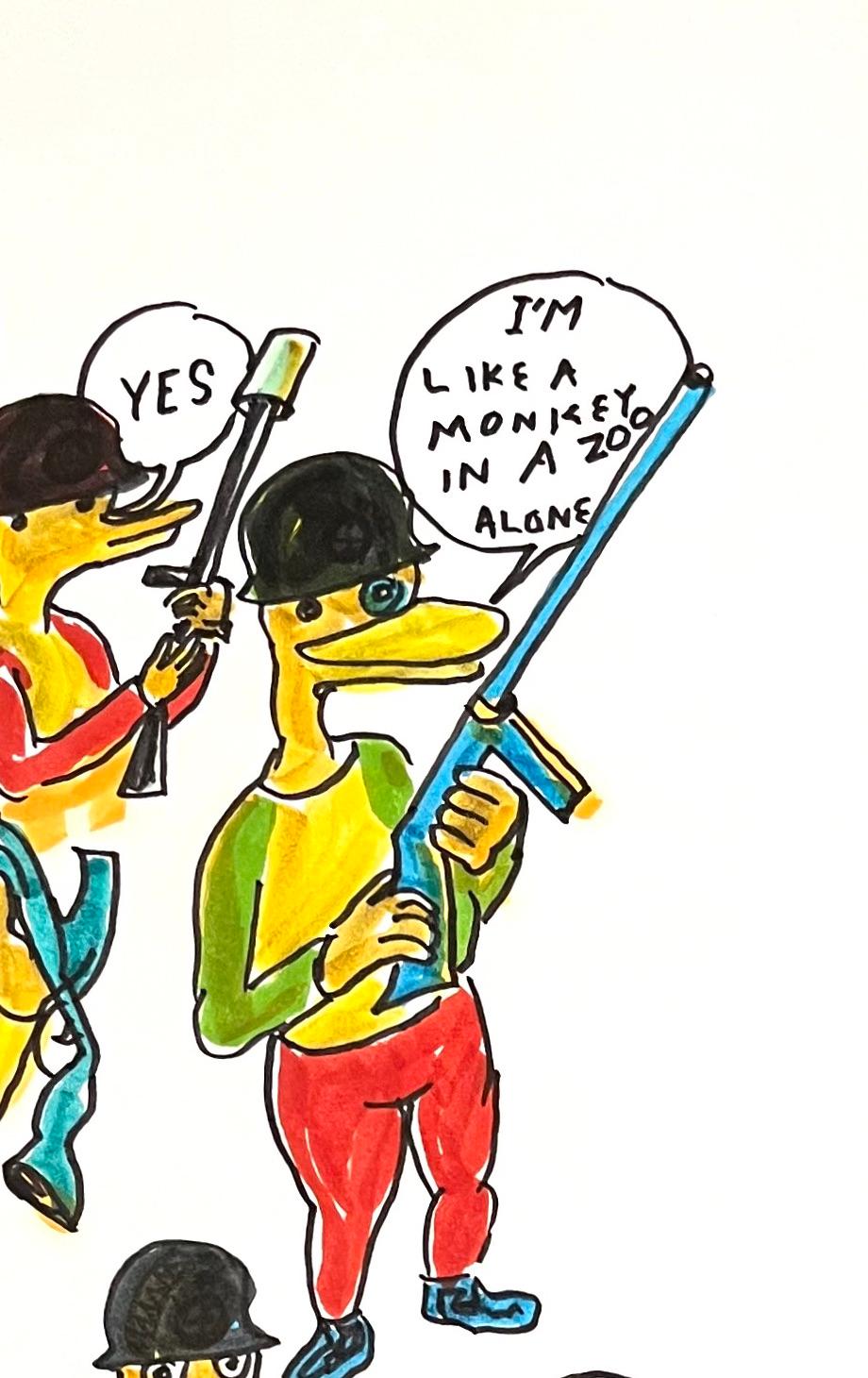 Golly There No End to War Before - Colorful Figurative Drawing, Duck Wars Series - Folk Art Art by Daniel Johnston