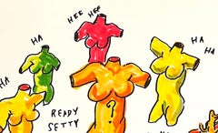 Ha Hee - Bunte figurative Tuschezeichnung auf Papier, Duck Wars Series