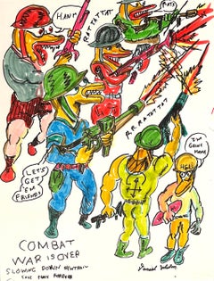 Hank - Daniel Johnston, Colorful Figurative Ink Drawing, Duck Wars Series