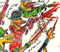 Hank - Daniel Johnston, farbenfrohe figurative Tuschezeichnung, Duck Wars Series