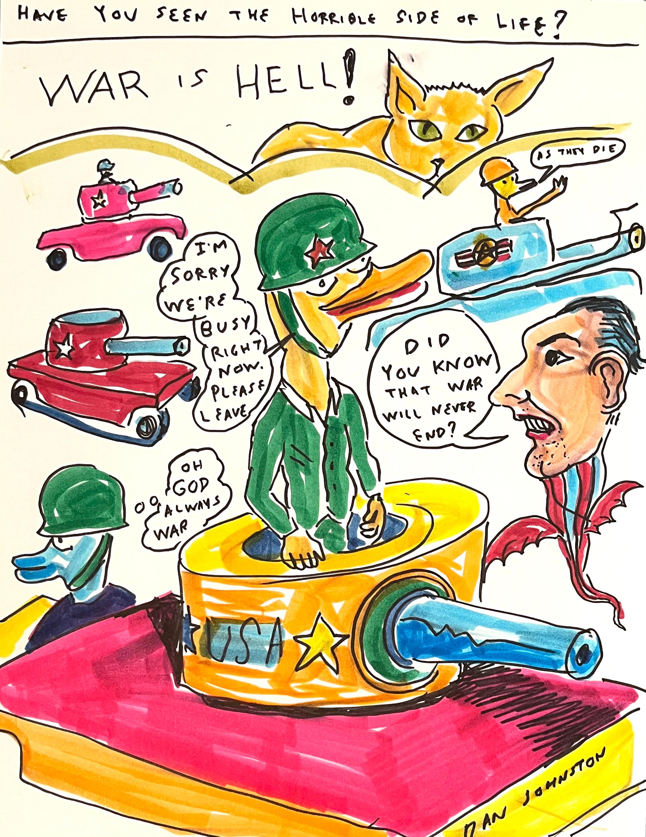 Figurative Art Daniel Johnston - Have You Seen the Horrible Side of Life - Drawing Figure Ink, Duck Wars Series