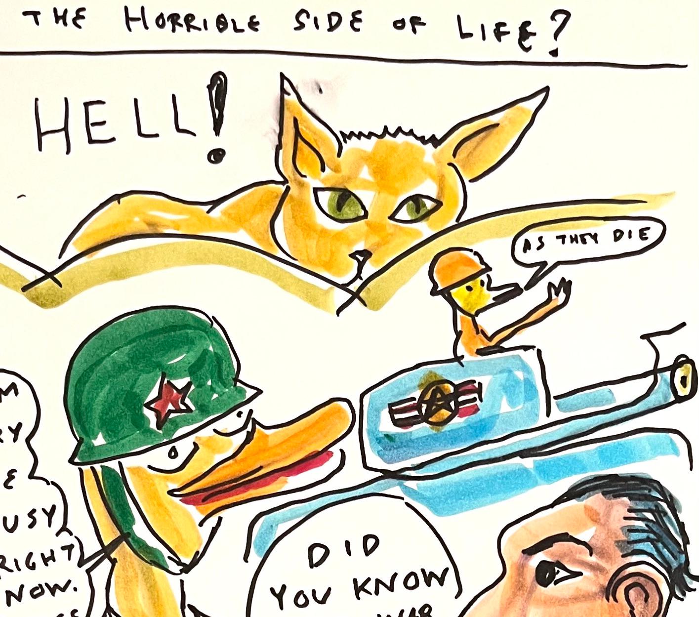 Have You Seen the Horrible Side of Life - Figure Ink Drawing, Duck Wars Series - Art by Daniel Johnston