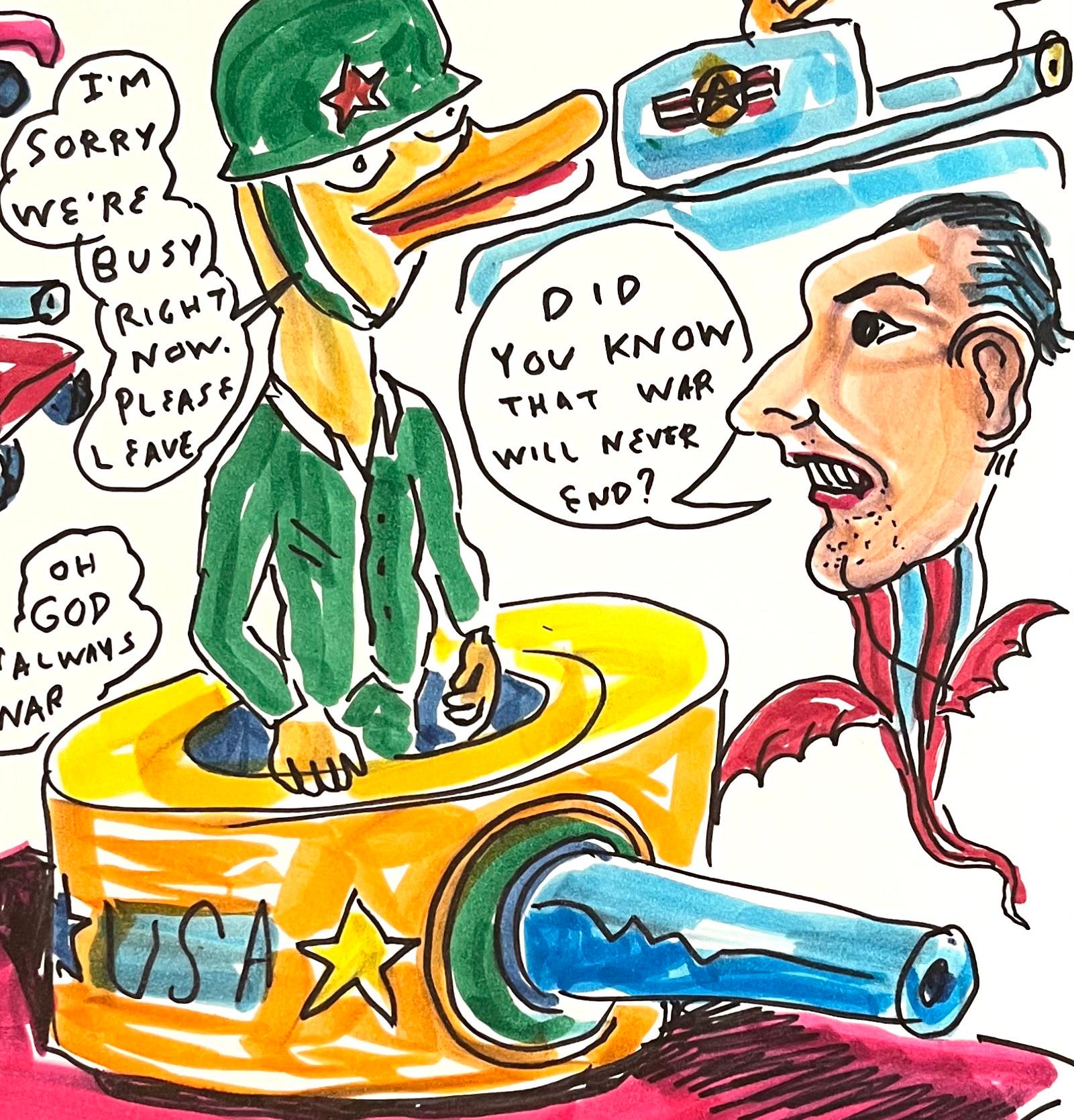 Have You Seen the Horrible Side of Life - Figure Ink Drawing, Duck Wars Series - Folk Art Art by Daniel Johnston