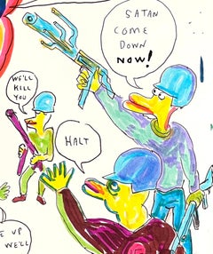 I Don't Know What to Say - Figura disegnata a inchiostro, artista outsider, serie Duck Wars