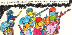 It's Star Wars Again - Figure Ink Drawing on Paper, Outsider Art, Duck Wars