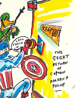 Controlliamo qui - Figura disegnata a inchiostro su carta, Outsider Art, Duck Wars