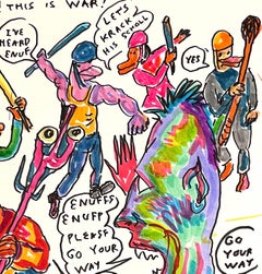 No Offence! - Figure Ink Drawing on Paper, Outsider Art, Duck Wars Series