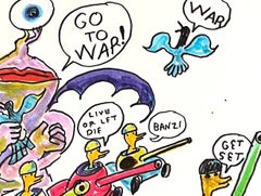 On Your Mark Get Set - Figure Ink Drawing on Paper, Outsider Art, Duck Wars