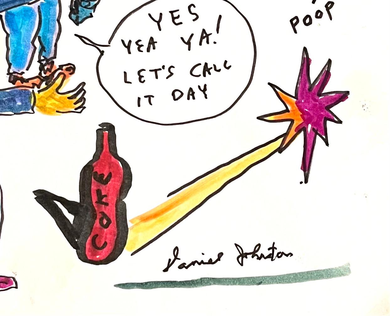 Nuestro Viaje es Pliegue de Ingresos - Figura Dibujo a Tinta, Arte Outsider, Guerra de Patos - Animal Art Blanco de Daniel Johnston