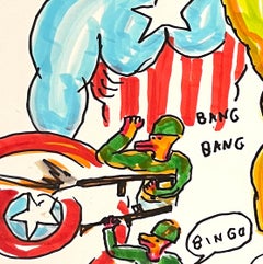 Peace On You - Figure Ink Drawing on Paper, Outsider Art, Duck Wars Series