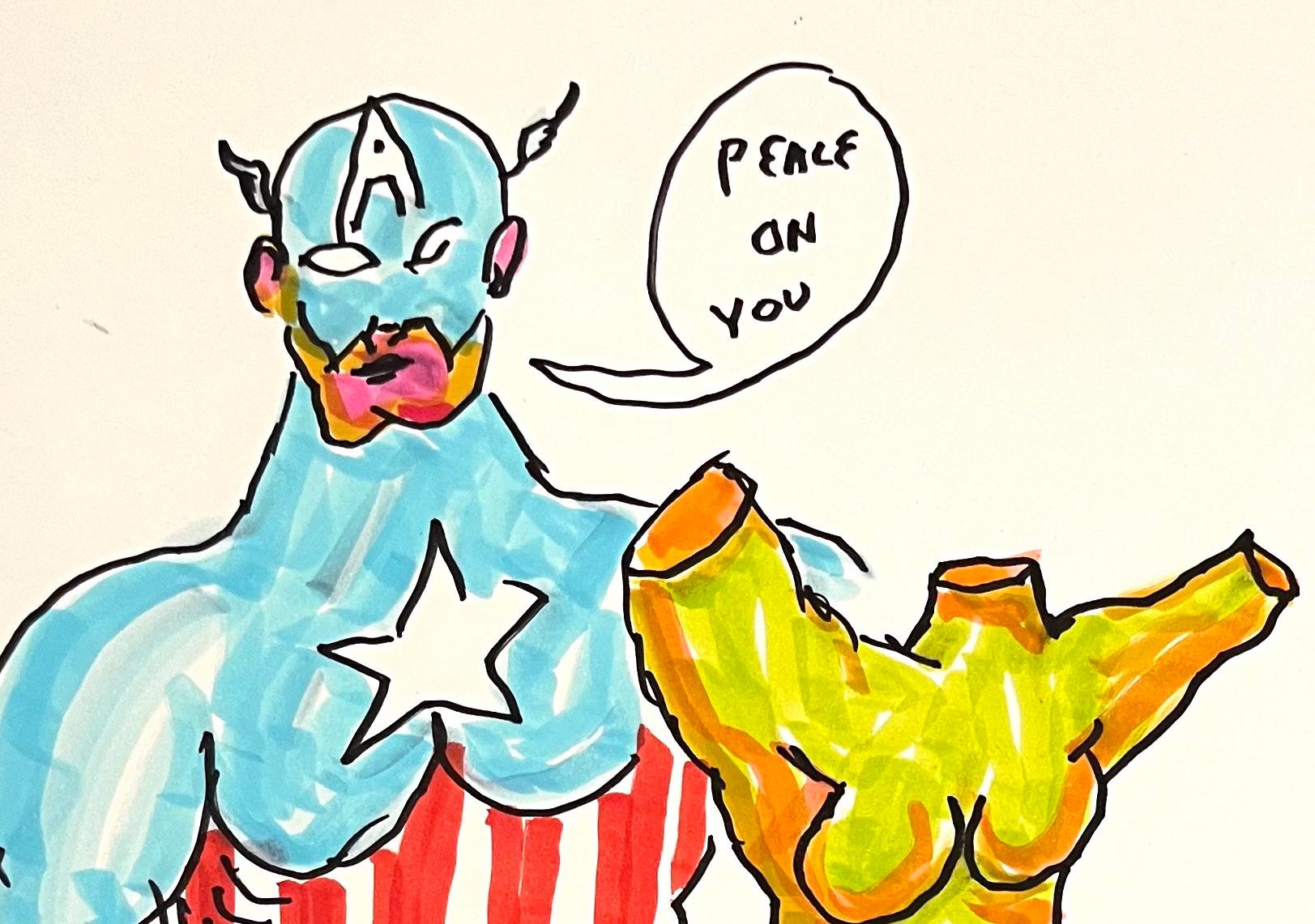 Peace On You - Figure Ink Drawing on Paper, Outsider Art, Duck Wars Series For Sale 2