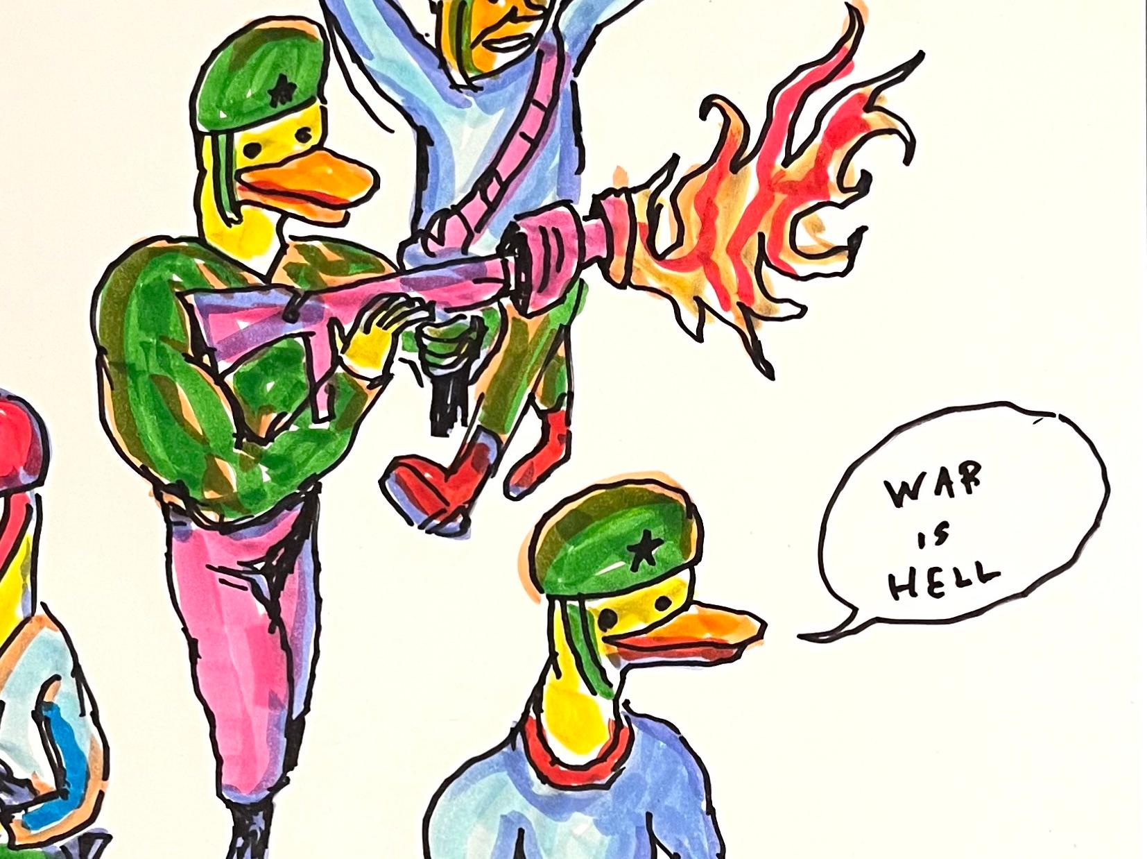 Send Me the Bill - Figure Ink Drawing on Paper, Outsider Art, Duck Wars Series For Sale 1