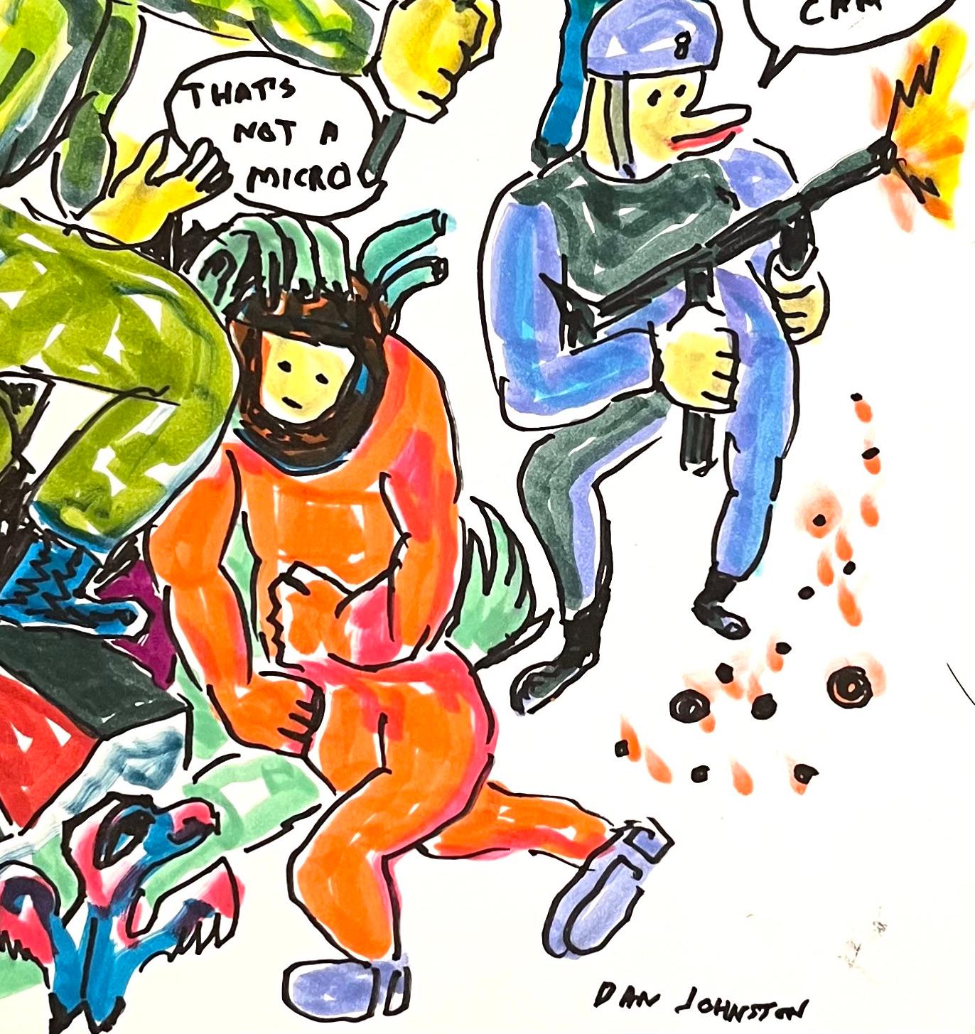 There is Mush to Live For - Figure Ink Drawing on Paper, Outsider Art, Duck Wars - Beige Figurative Art by Daniel Johnston
