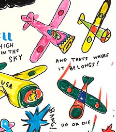 War is Hell High in the Sky - Figure Drawing on Paper, Outsider Art, Duck Wars