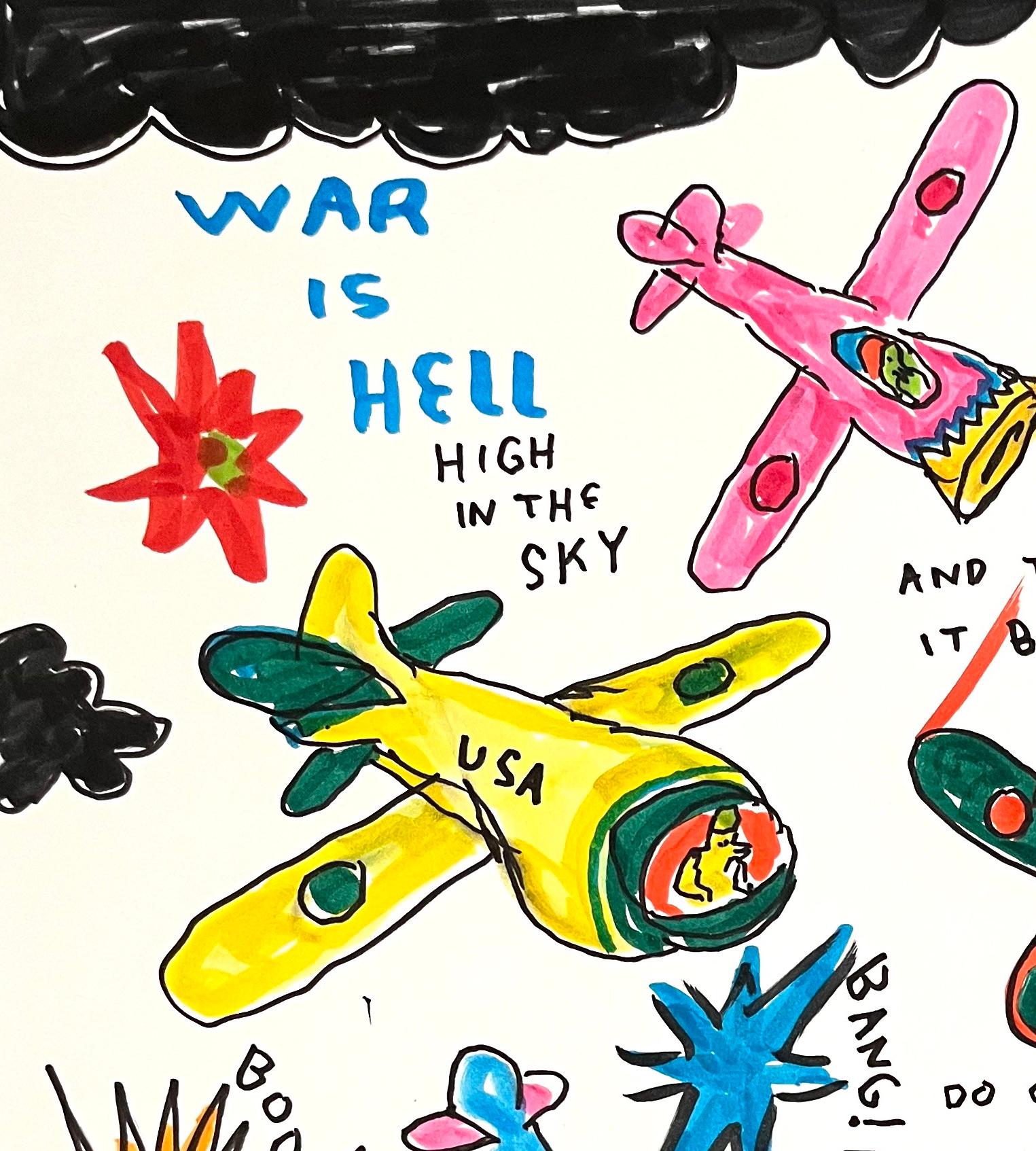 War is Hell High in the Sky - Figure Drawing on Paper, Outsider Art, Duck Wars  For Sale 3