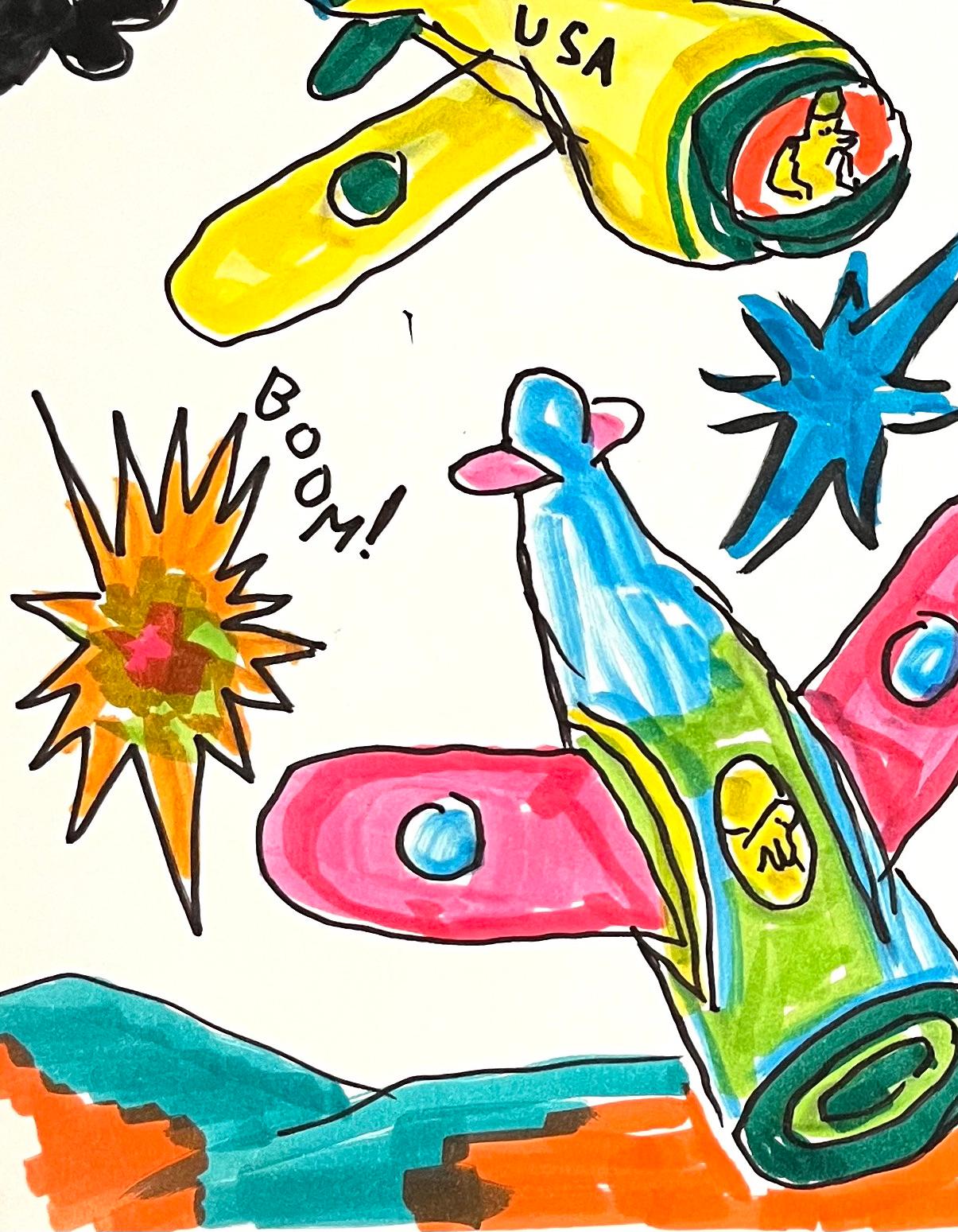 War is Hell High in the Sky - Figure Drawing on Paper, Outsider Art, Duck Wars  For Sale 1