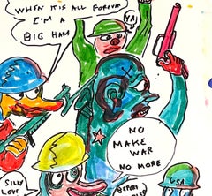 When it is All Forever - Figure Ink Drawing on Paper, Outsider Artist, Duck Wars