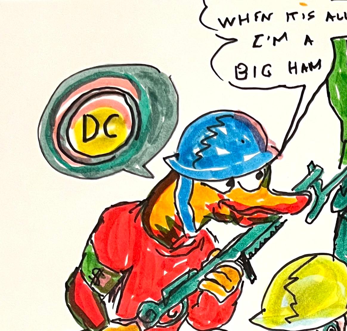 When it is All Forever - Figure Ink Drawing on Paper, Outsider Artist, Duck Wars For Sale 3