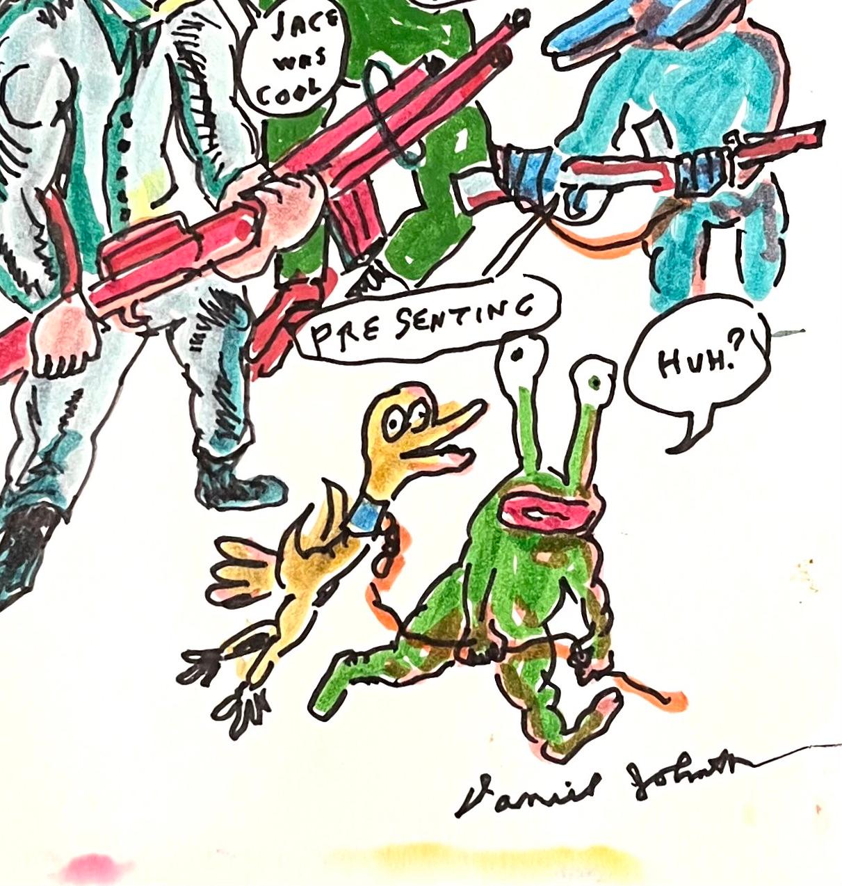 When it is All Forever - Figure Ink Drawing on Paper, Outsider Artist, Duck Wars For Sale 2