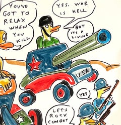 You've Got to Pretend You Are Dead - Ink Drawing, Outsider Art, Duck Wars Series