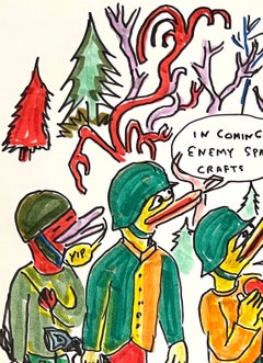 Zoo Viserty - Figure Ink Drawing on Paper, Outsider Artist, Duck Wars Series