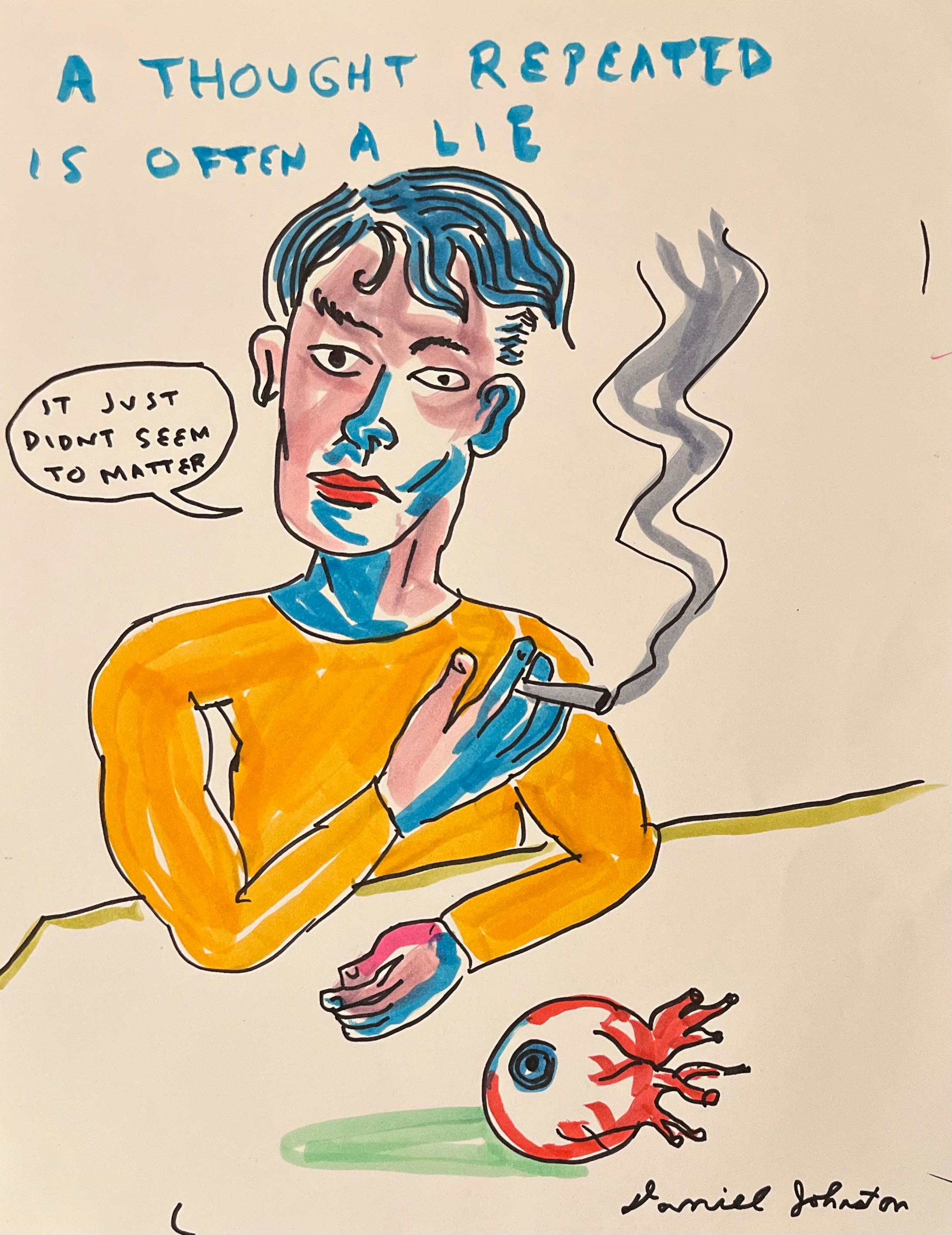A Thought Repeated is Ofn a Lie - Figuren-Tintezeichnung auf Papier, Outsider-Künstler