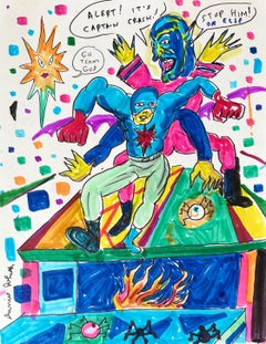 Alert! It's Captain Crash - Johnston, Figure Ink Drawing on Paper, Outsider Art