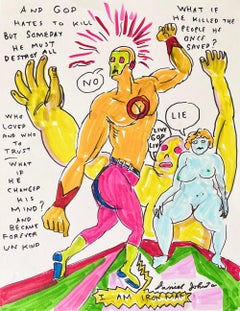 And God Hates to Kill - Johnston, Figure Ink Drawing on Paper, Outsider Pop Art