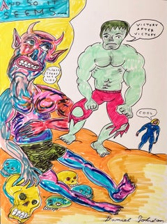 And So It Seems de Daniel Johnston, dessin figuratif à l'encre sur papier, artiste outsider