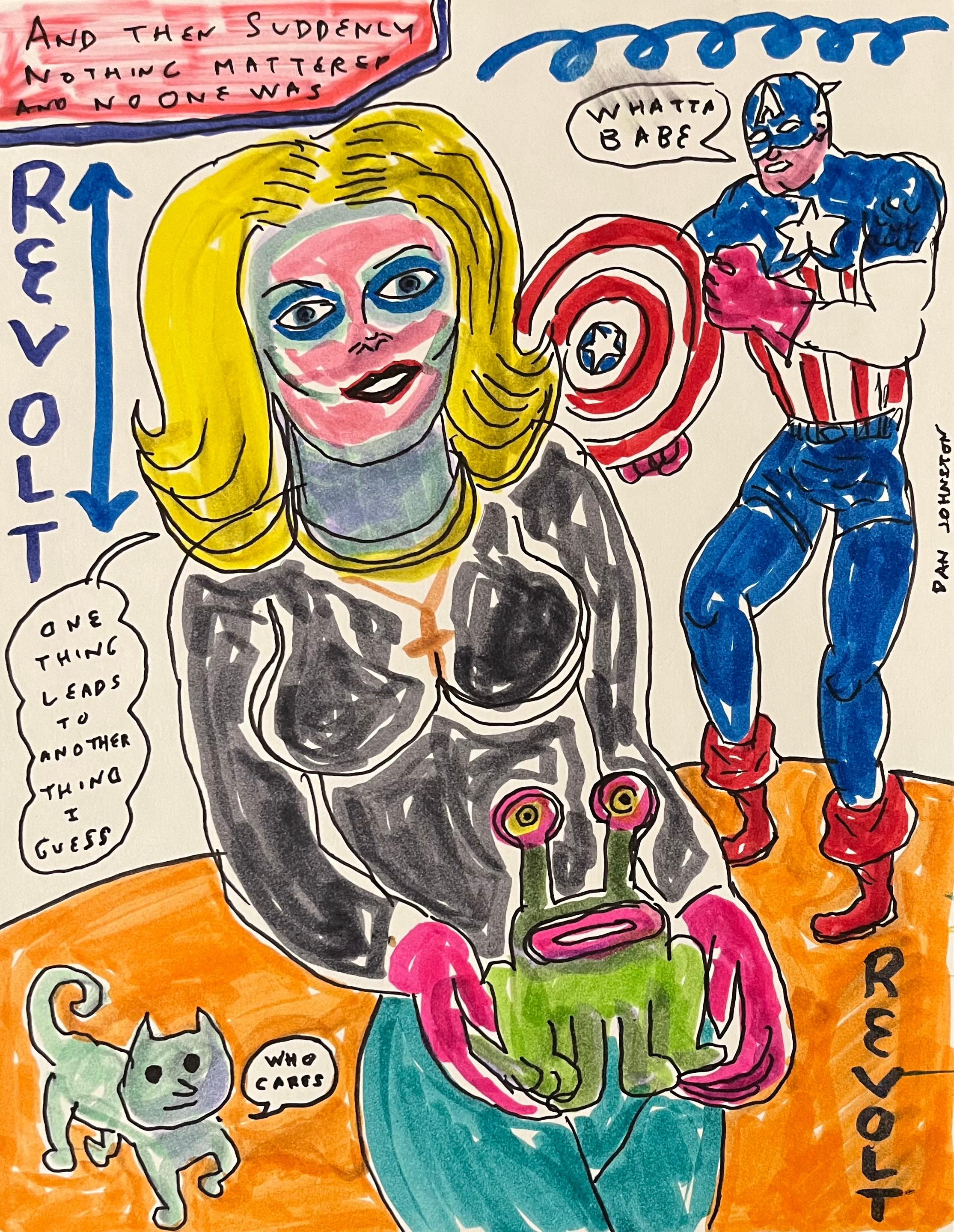 Daniel Johnston Animal Art - And Then Suddenly Nothing Matters - Figure Ink Drawing on Paper, Outsider Artist