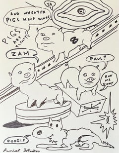 And Wheater Pigs Have Wines – Figuren-Tintezeichnung auf Papier, Outsider Pop Art