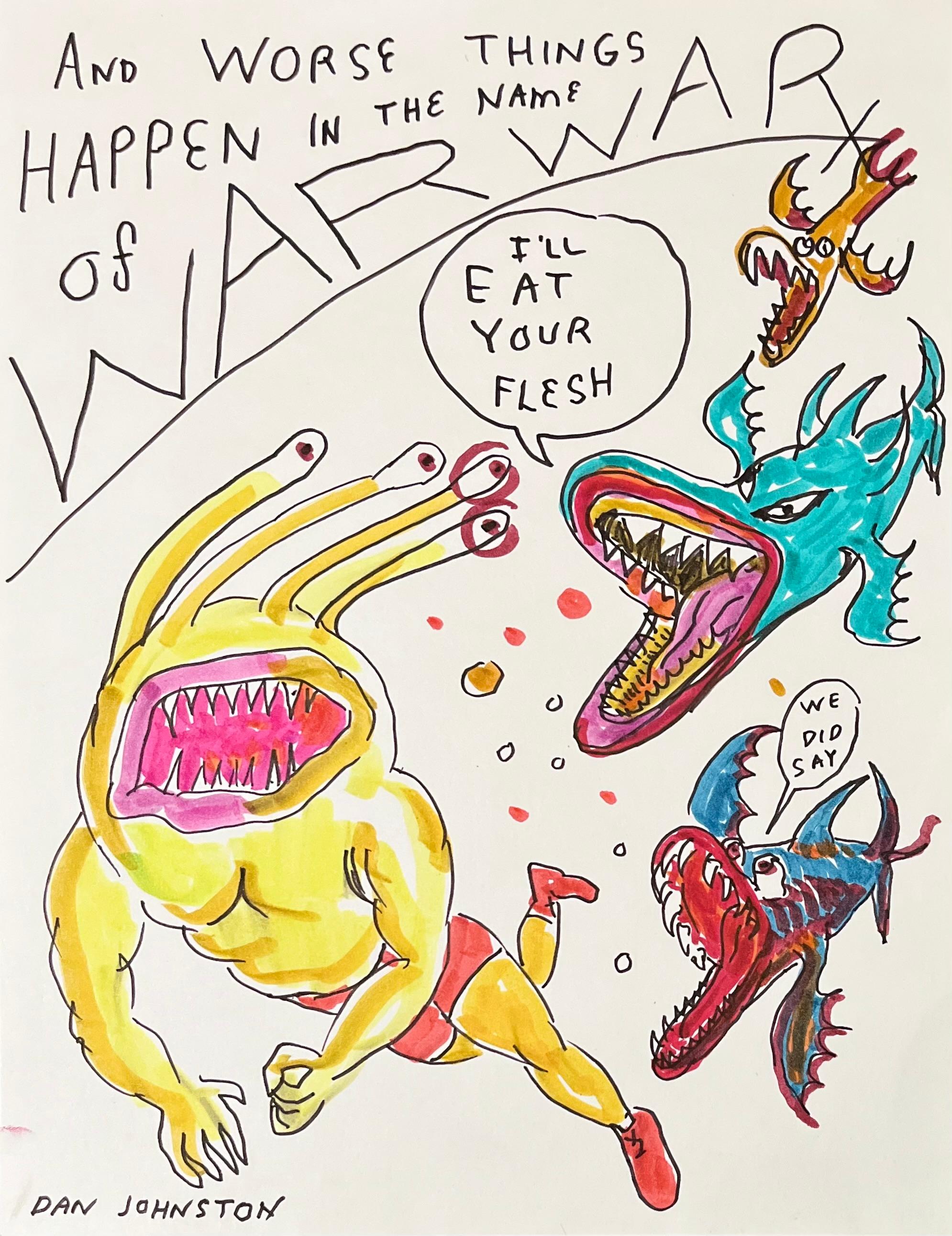 Daniel Johnston Figurative Art - And Worse Things Happen - Johnston Figure Ink Drawing on Paper, Outsider Pop Art