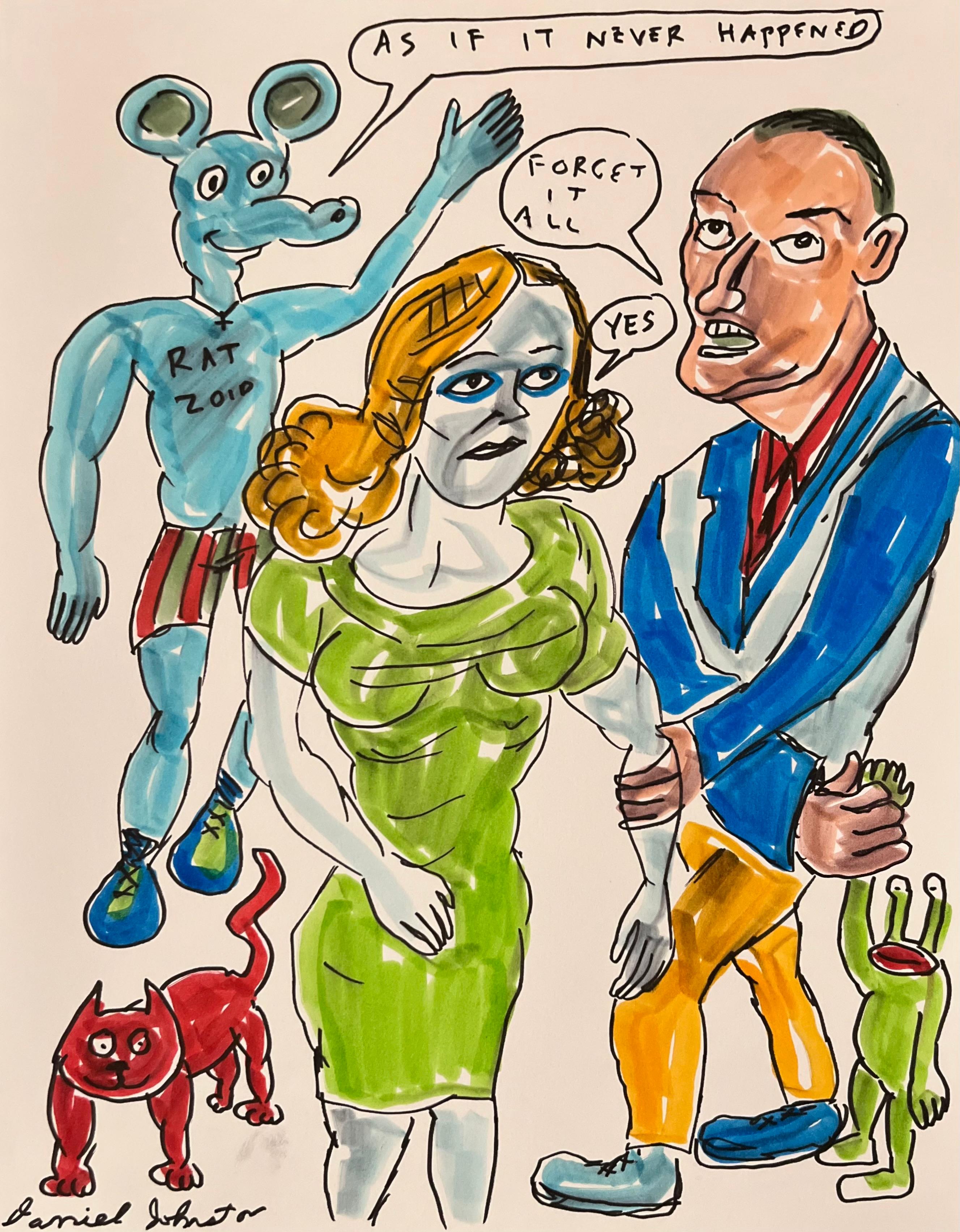 Daniel Johnston Animal Art - As If It Never Happened - Johnston Figure Ink Drawing on Paper, Outsider Pop Art