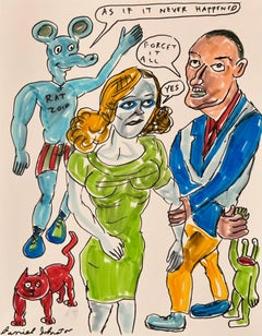 As If It Never Happened - Johnston Figure Ink Drawing on Paper, Outsider Pop Art