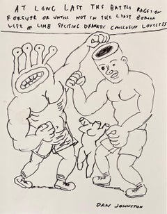 At Long Last the Battle Rages On - Figure Ink Drawing on Paper, Outsider Pop Art