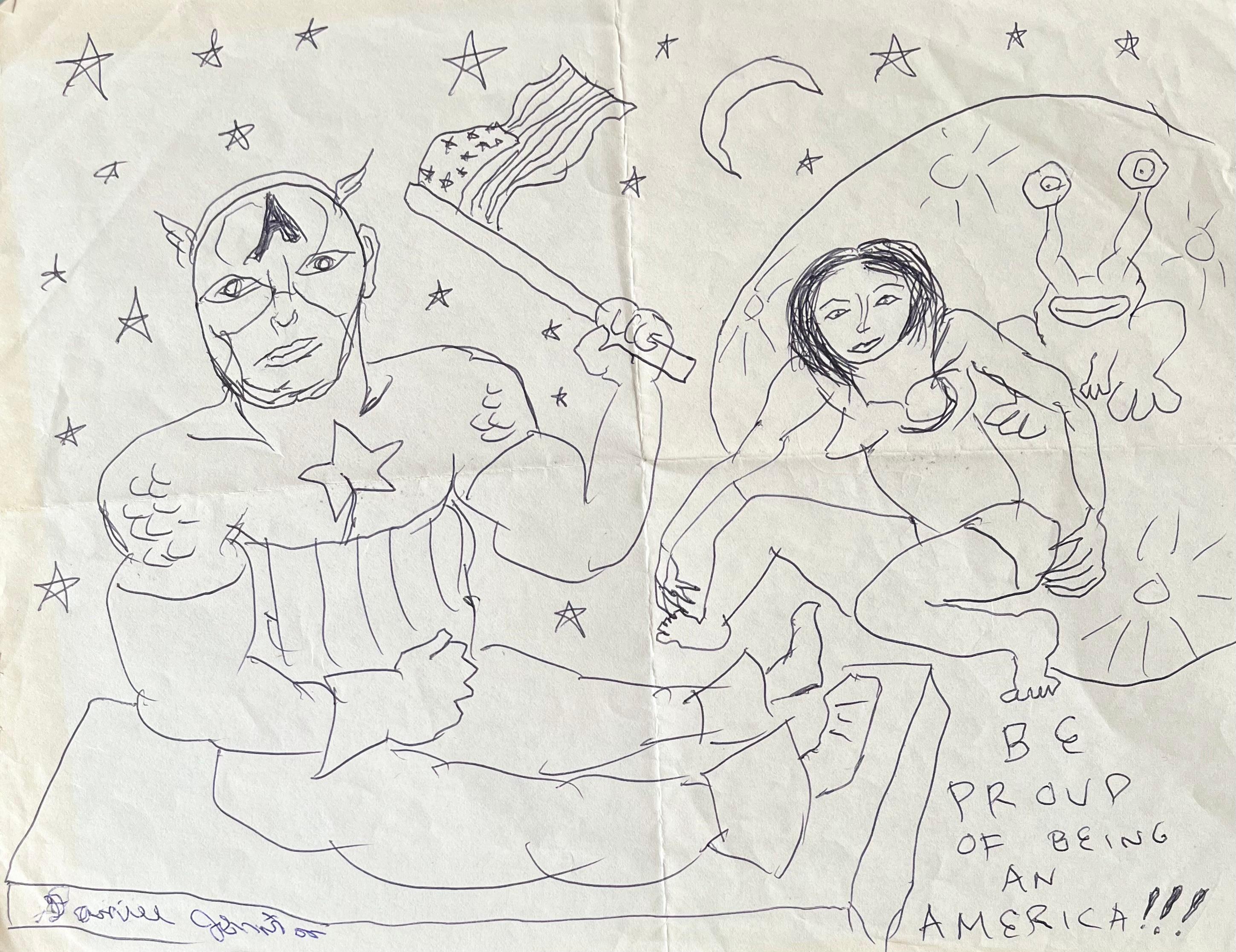 ¡¡¡Siéntete orgulloso de ser americano!!! - Figura Dibujo a tinta sobre papel, Outsider Pop Art