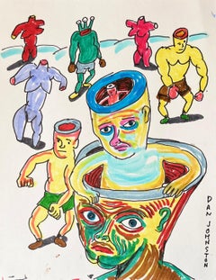 Five Joes, Three Torsos, and a Vile - Ink Drawing on Paper, Outsider Pop Art