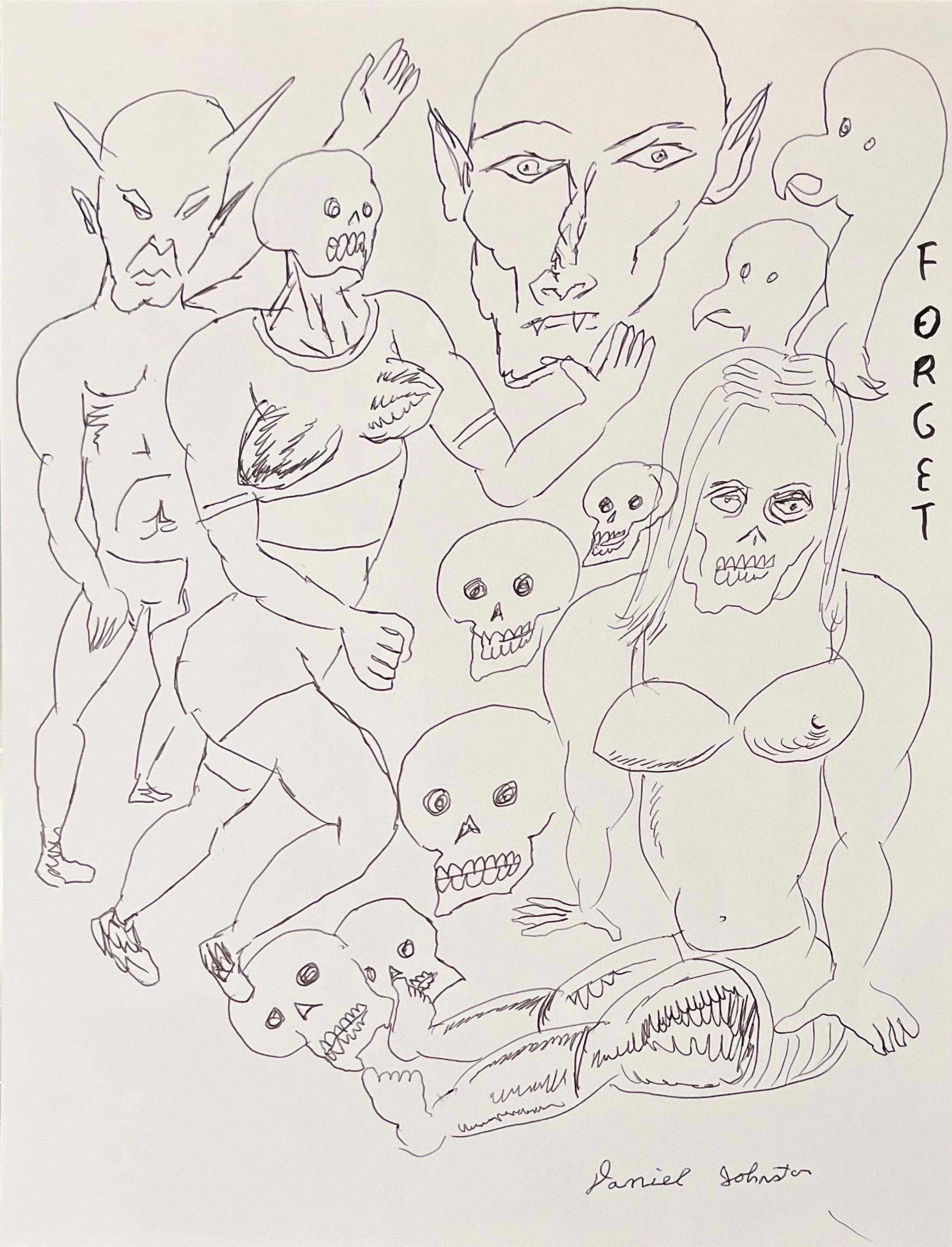 Daniel Johnston was a prolific visual artist and musician. He gained a cult following in the 1990s when Kurt Cobain wore a T-shirt with the artist’s frog illustration from his Hi, How Are You (1983) album cover to the MTV Video Music Awards.