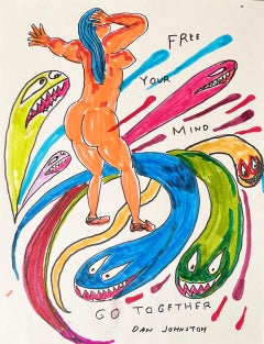 Free Your Mind - Daniel Johnston, Ink Drawing on Paper, Outsider Pop Art