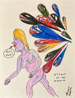 Get Out! - Daniel Johnston, Ink Drawing on Paper, Outsider Pop Artist
