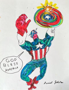 God Bless America - Daniel Johnston, Ink Drawing on Paper, Outsider Pop Artist