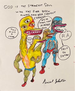 God is the Strongest Soul - Johnston, Ink Drawing on Paper, Outsider Pop Artist
