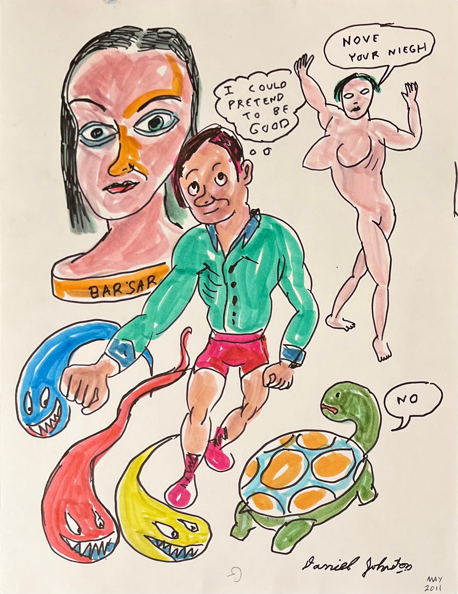 He's Mad - Daniel Johnston, Double-Sided Ink Drawing on Paper, Outsider Pop Art For Sale 1
