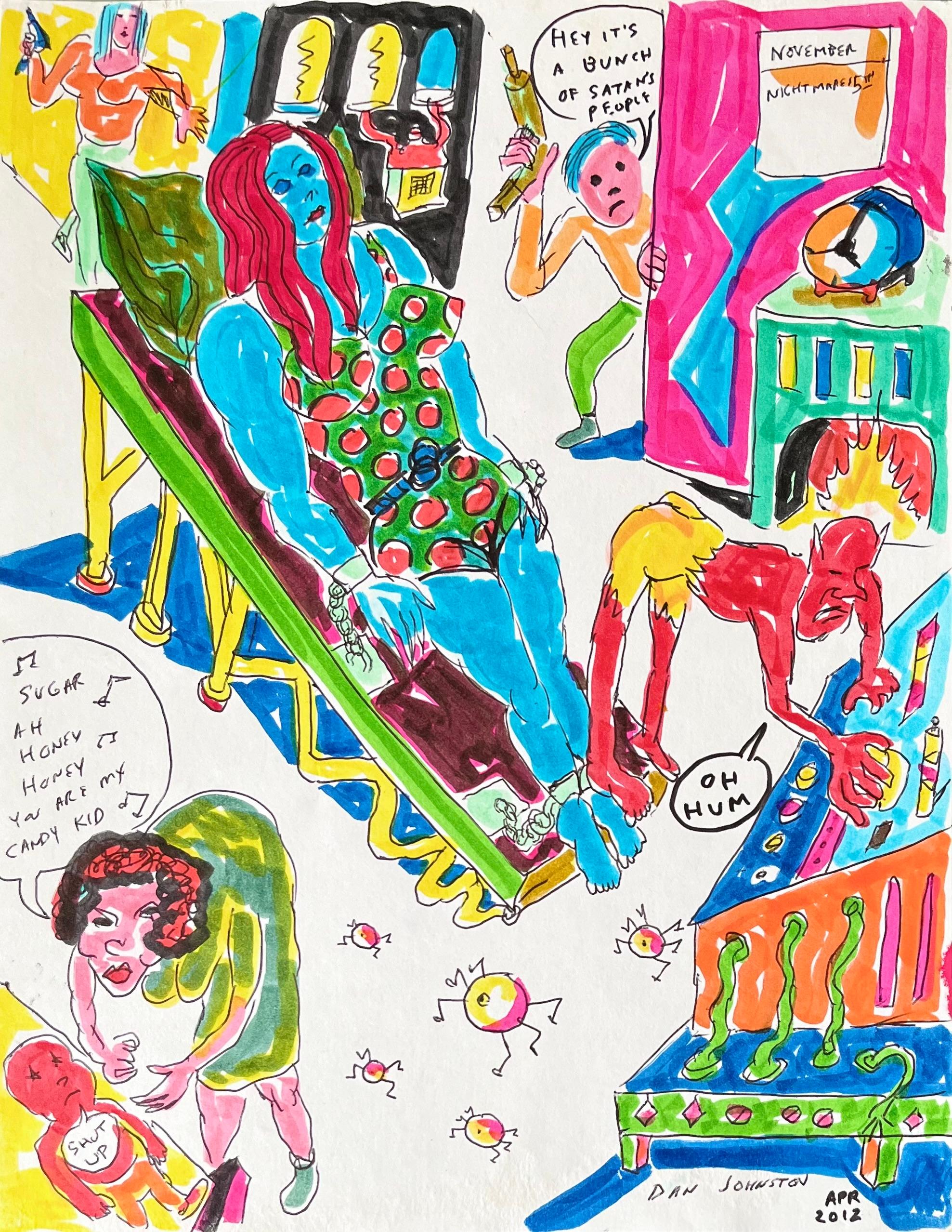 Daniel Johnston Animal Art – Hey It's a Bunch of Satan's People - Johnston, Tuschezeichnung, Outsider Pop Artist