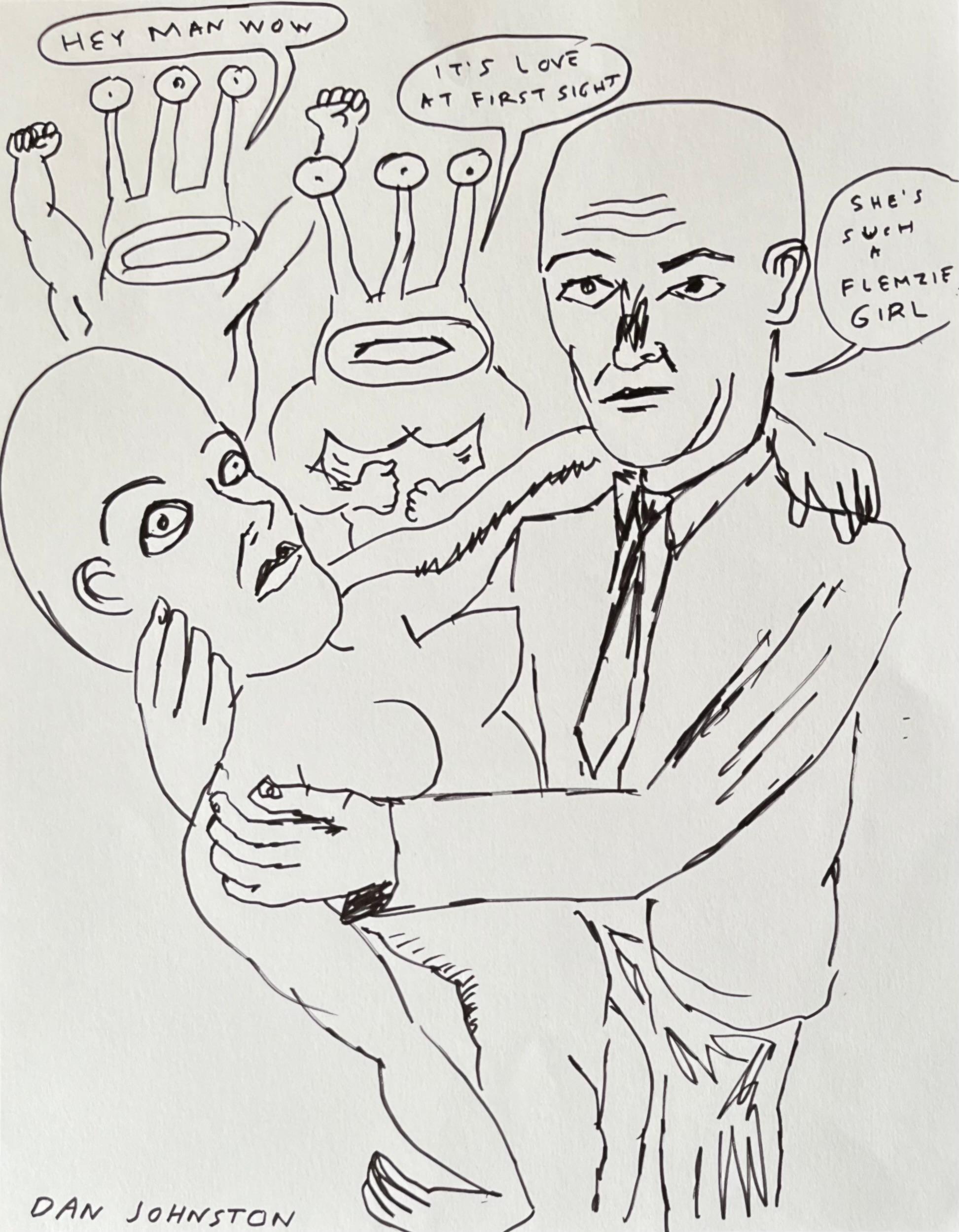 Hey Man Wow - Daniel Johnston, dessin à l'encre sur papier, artiste pop outside